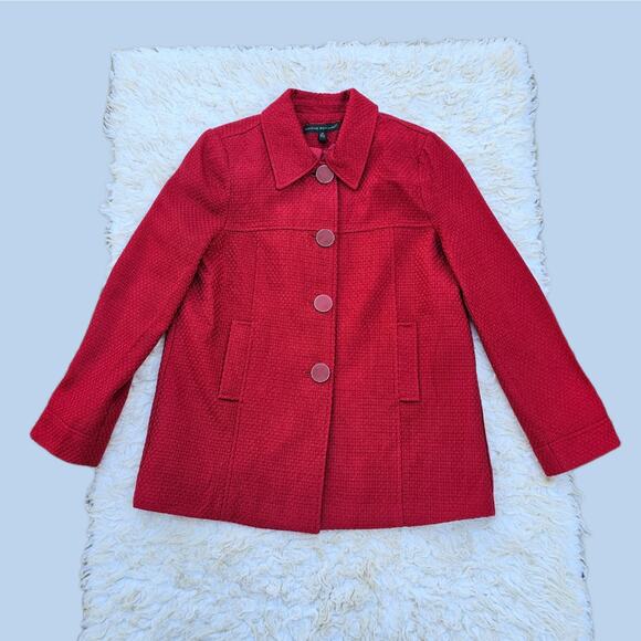 Large Gloss Button Detail Blazer Red Basketweave Jacket Harve Benard Size 12 - Picture 10 of 10